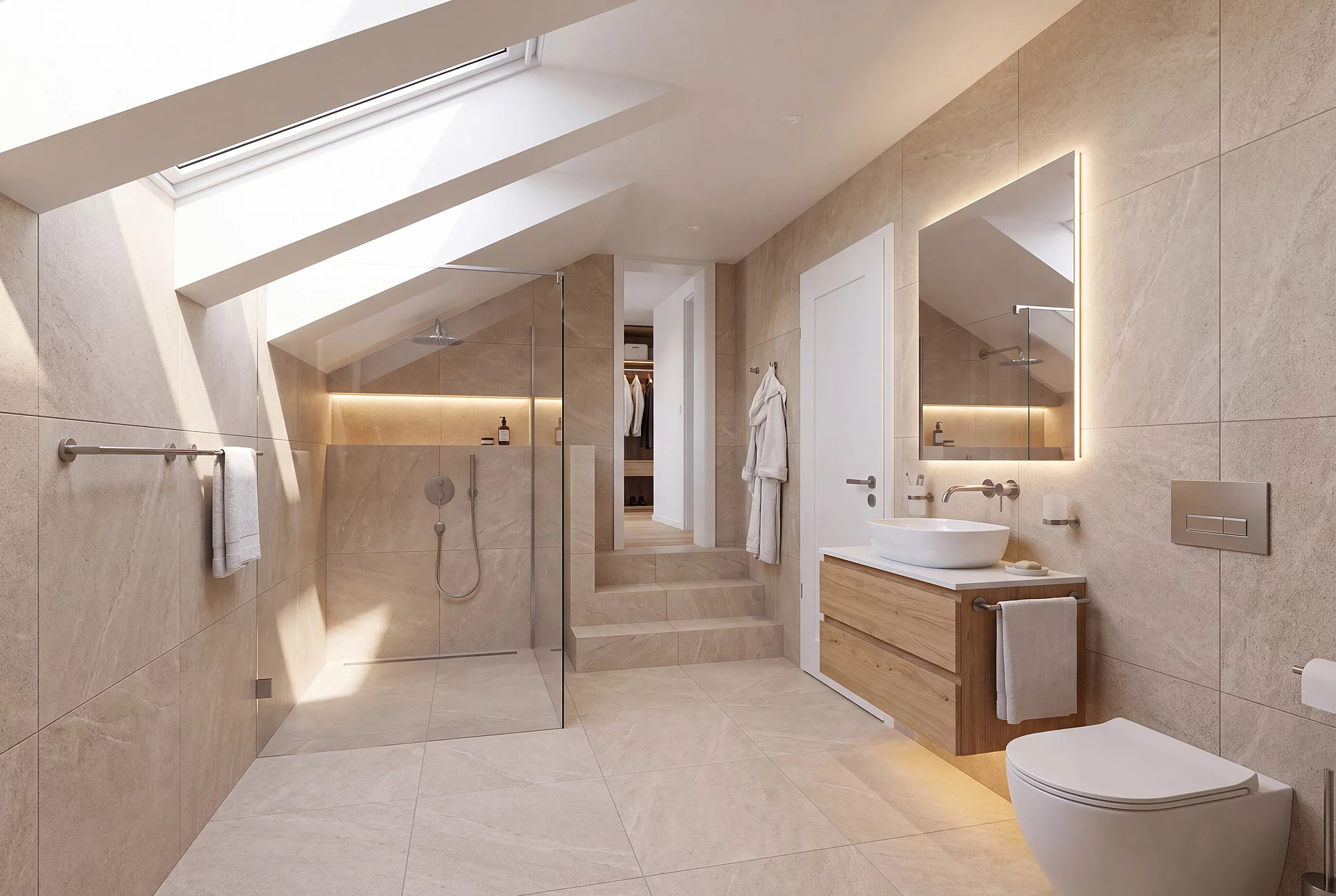 Badezimmer Obergeschoss Rohbau Wohnhaus gestagt